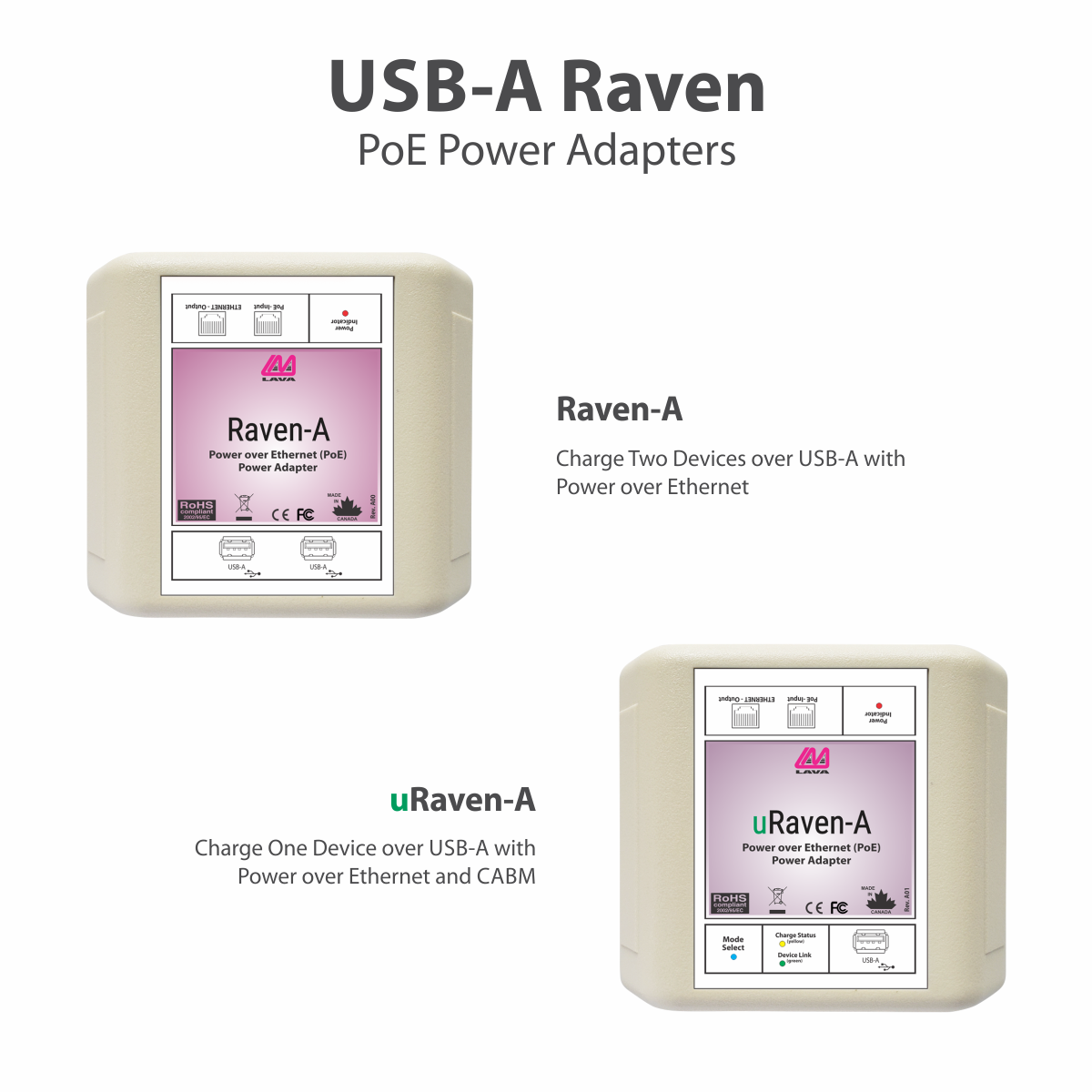 Raven-A and uRaven-A PoE Power Adapters